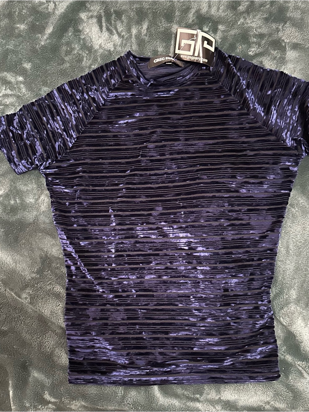 GREGORY PERRI Navy Velvet Stripe Short Sleeve Top